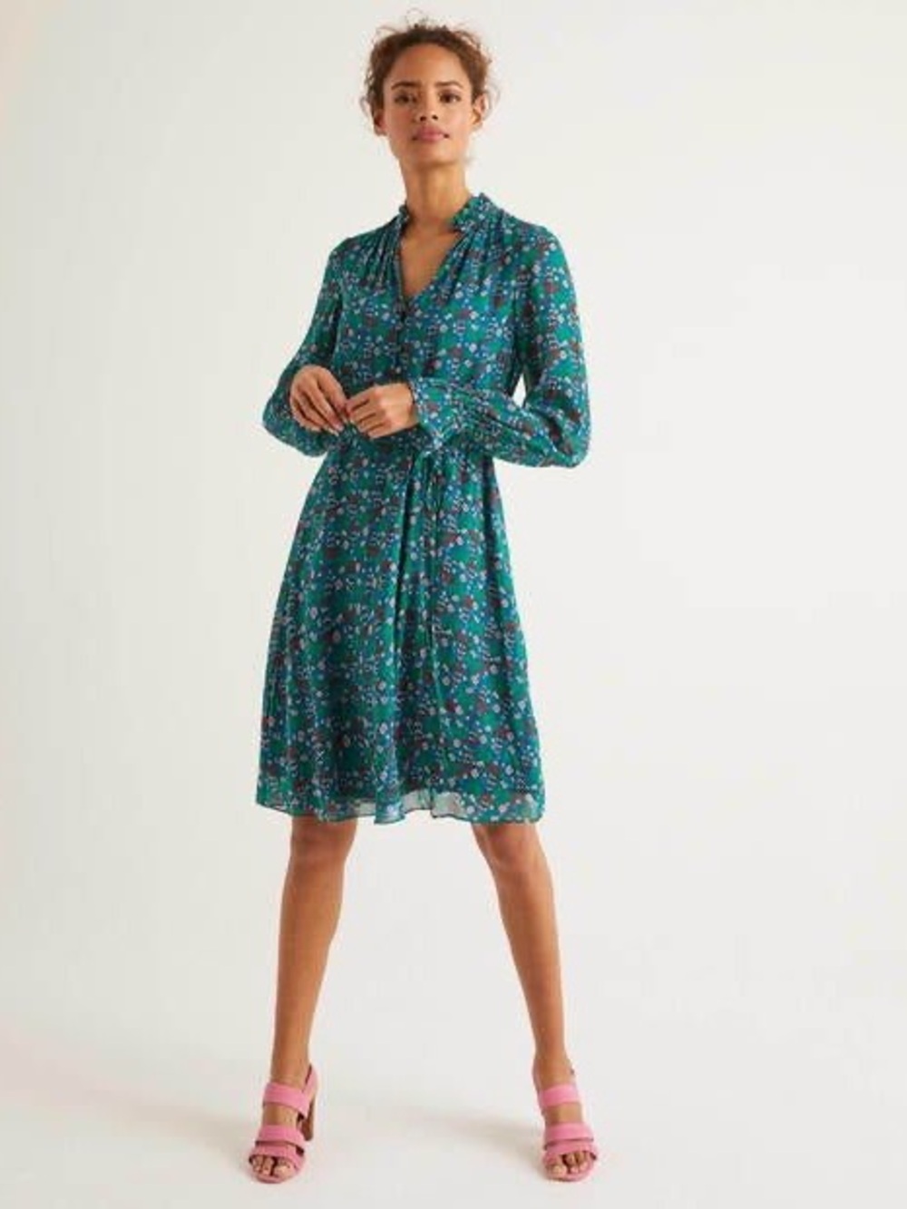 Boden Evangeline Dress Vibrant Teal Garden Charm Size 14 preppy boho